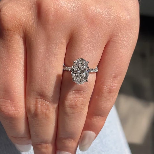 3 CT Oval Moissanite Diamond Engagement Ring ,925 Silver Moissanite Diamond Ring , Hidden Halo Oval Ring, Oval Engagement Ring , Diamond Ring