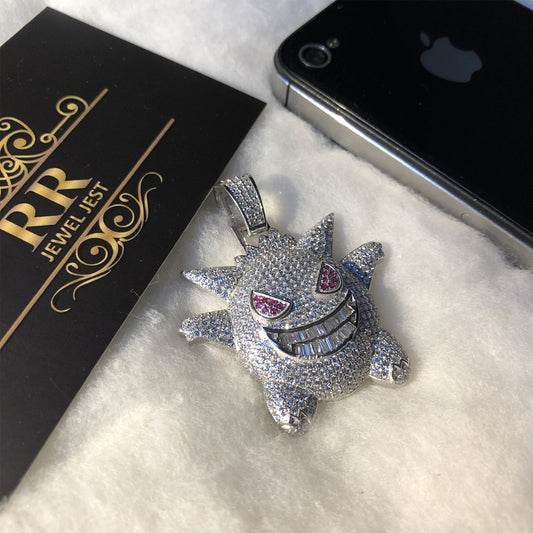 Sterling Silver 925 Fully Iced Out White Gold Plated Gengar Pendant