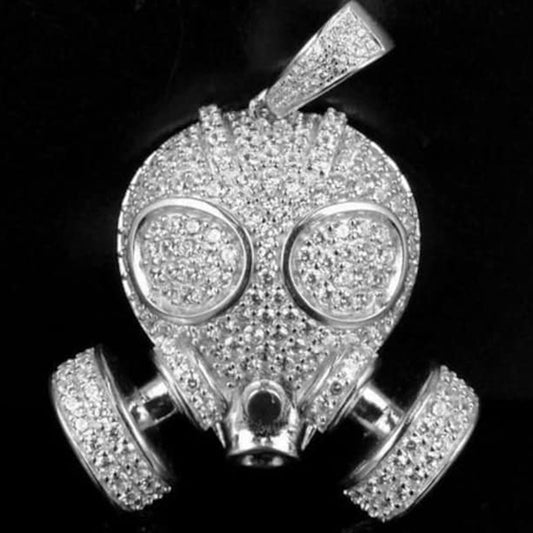 3CTMoissanite Men's Sterling Silver 925 Round Cut Diamond Iced 3D Gas Mask Pendant Charm