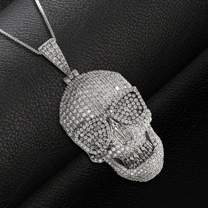 2CT Moissanite Diamond Iced Out Skull Pendant Locket with Chain 925 Sterling Silver