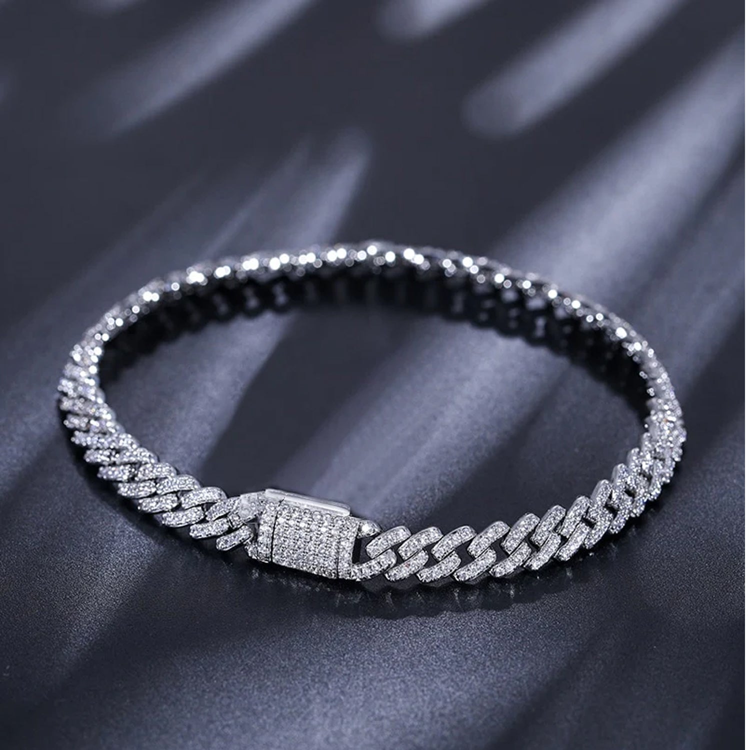6MM Wide Silver 925 Moissanite Cuban Link Bracelet