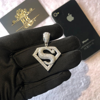 Moissanite Sterling Silver 925 Fully Iced Out Superman Logo Pendant Bling Pendant Hip Hop Pendant