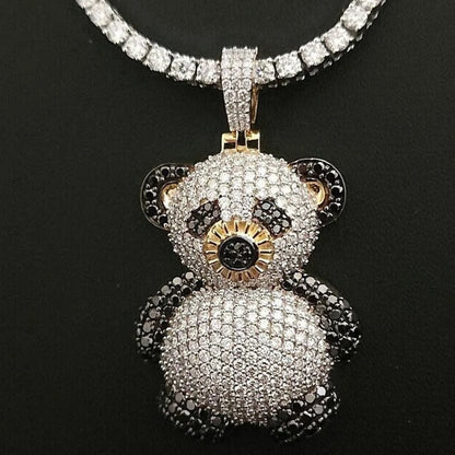 925 Sterling Silver Iced out White & Black Teddy Pendant