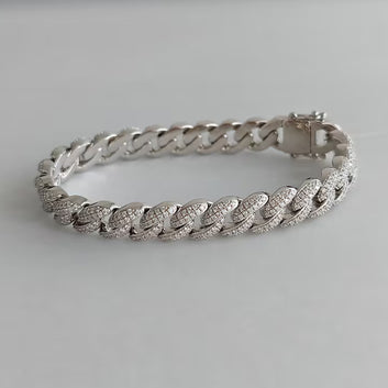 Moissanite Prong Cuban Link bracelet SOLID 925 Sterling Silver Rhodium Finish Iced Out Man Hip Hop Bracelet