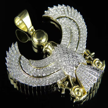 2Ct Moissanite Sterling Silver 925 Round Cut Diamond Yellow Gold Plated Finish Egyptian God Eagle Pendant Charm