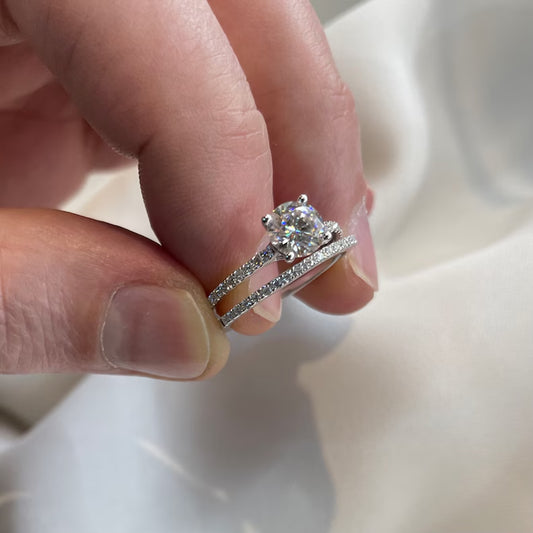 1.00 Carat Moissanite Diamond Ring Set 925 Sterling Silver Wedding Ring Promise ring with Band