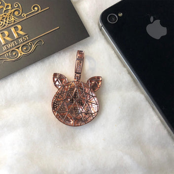 Sterling Silver 925 Fully Iced Out Round CZ Diamond Pig Emoji For Men Women's Charm Pendant 14K Rose Gold Over
