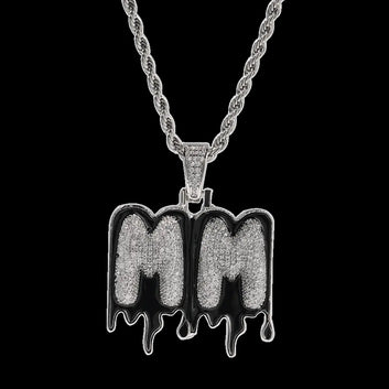 Moissanite Hip Hop Black Drip Waterdrop A-Z Custom Name Letters Pendant Necklace Jewelry