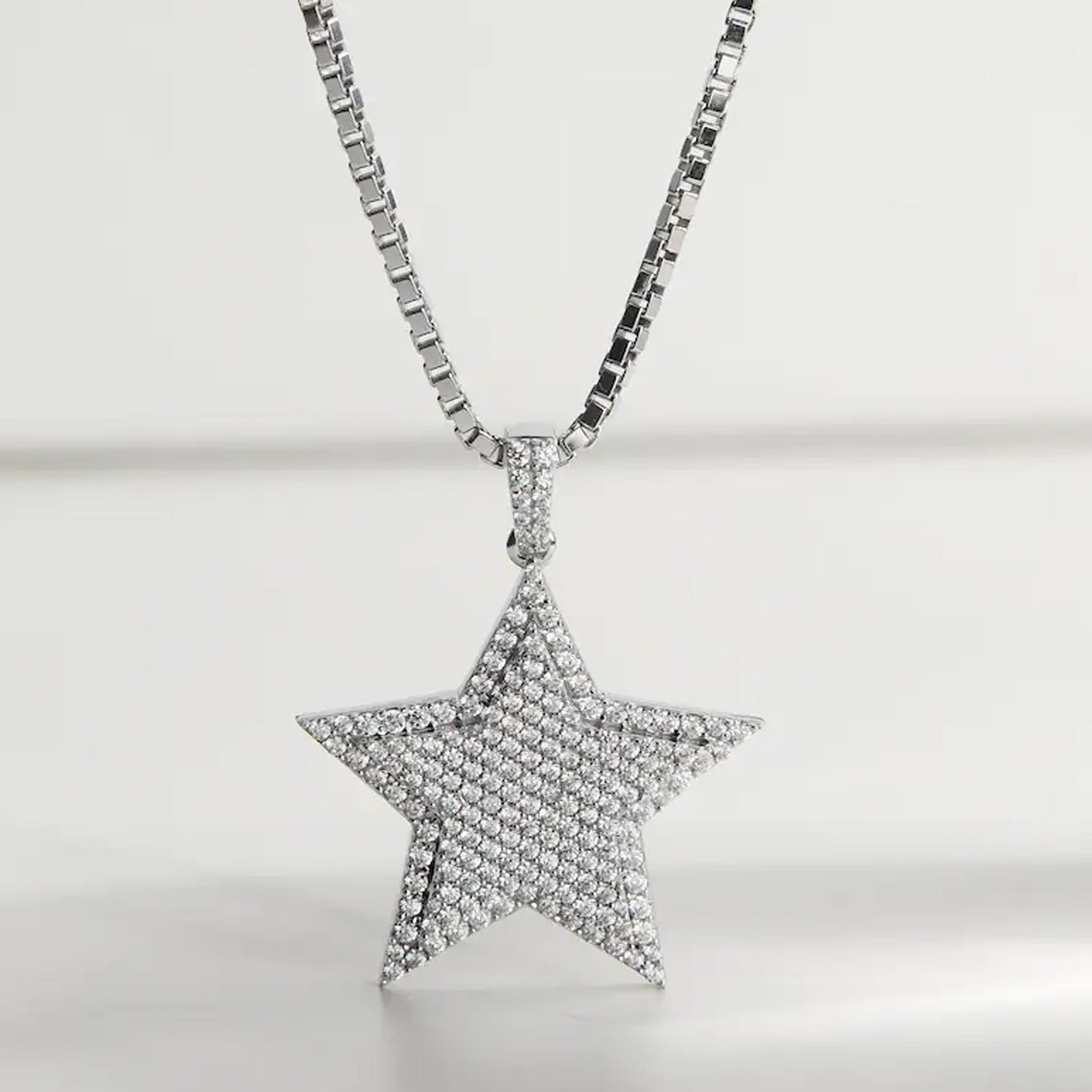 Star Necklace 925 Sterling Silver Moissanite  Diamond Iced Out Shining Star Pendant Necklace, Celestial Necklace, Rapper Hip Hop Bling Jewelry Gift