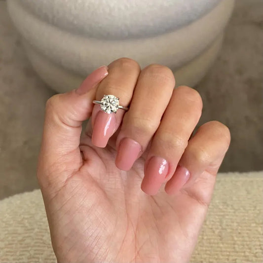 2.00 Carat Moissanite Round Cut Diamond Ring / Minimalist Solitaire 4 Prongs 925 Sterling Silver Thin Ring / Round Cut Diamond Engagement Ring