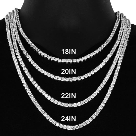 Mens 4MM Iced out One Row Moissanite  Stones Diamond Tennis Chain Choker Men Jewelry Tennis Necklace 14K Gold Tone Hip Hop Custom handmade Icy