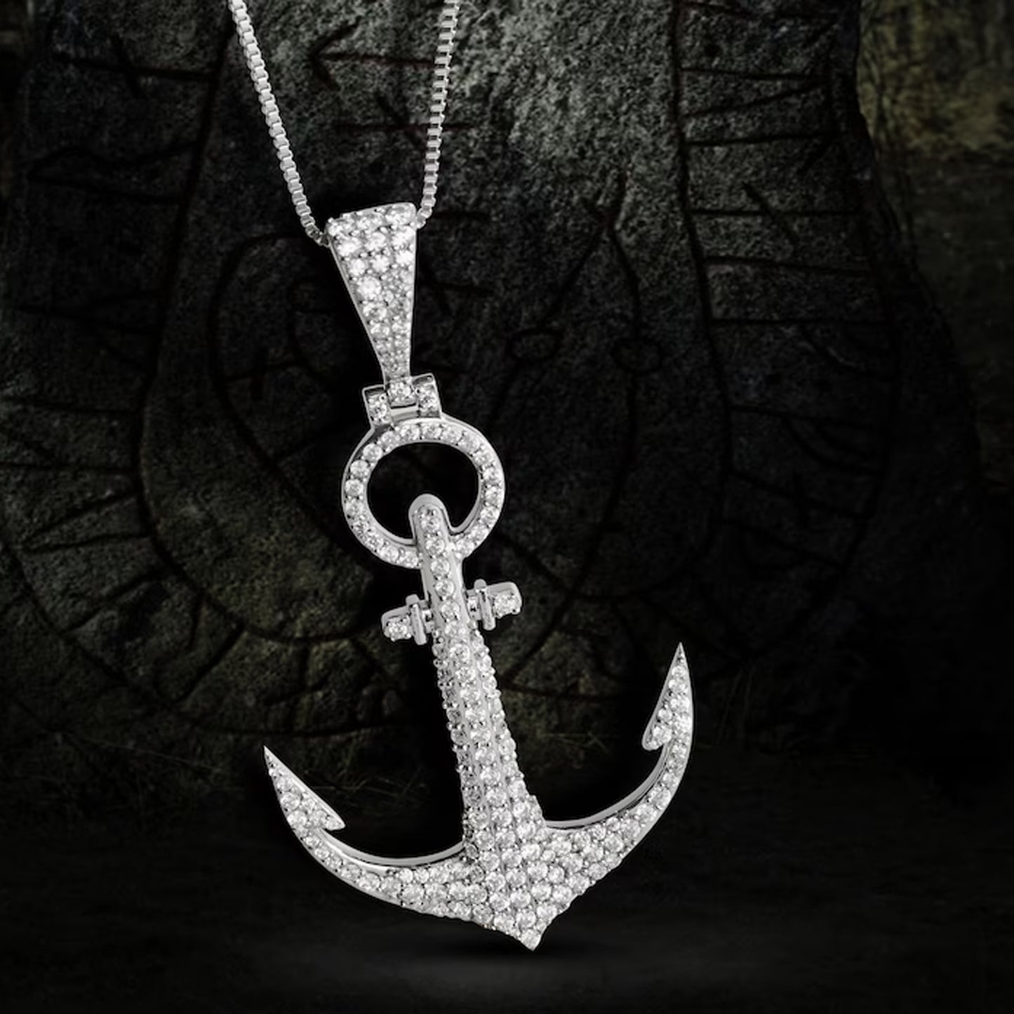 Moissanite Diamond Anchor Pendant Iced Out Anchor Necklace for Men Biker Bling Hip Hop Jewelry  Sterling Silver Anniversary Birthday Gift for Him