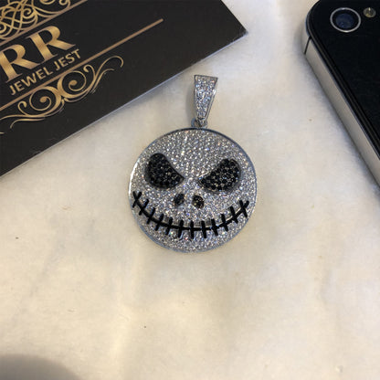 White Gold Plated Iced Out Jack Skellington Sterling Silver 925 Pendant