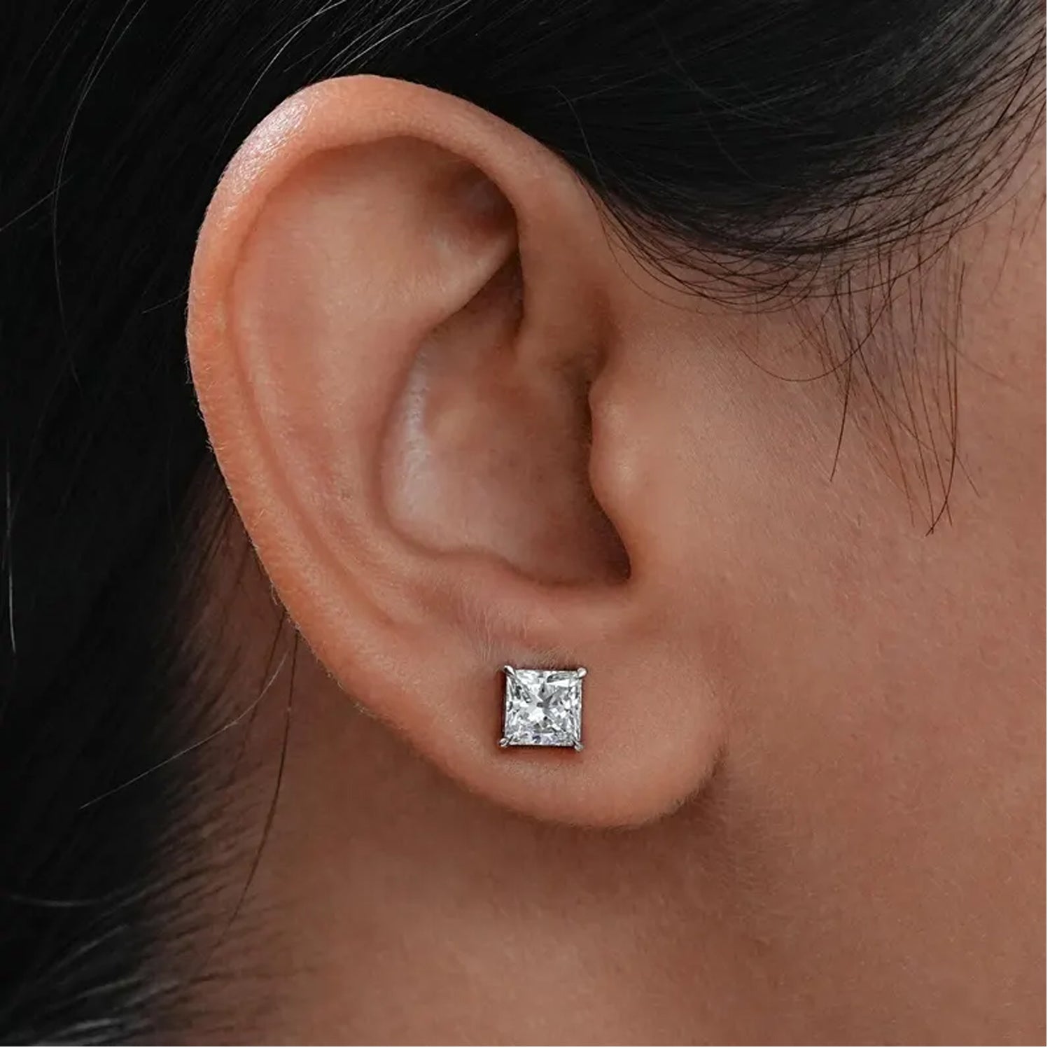 Stunning Princess Moissanite Diamond Stud Earrings/ Handmade 925 Sterling Silver Stud/ Perfect Anniversary Gift for her/ Special Occasion or Daily Wear