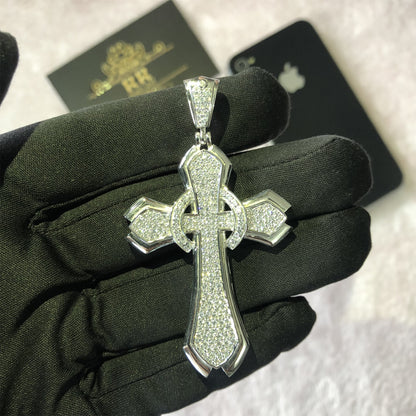 Sterling Silver 925 White Gold Plated Round Diamond Men's Jesus Blessing Cross Charm Pendant