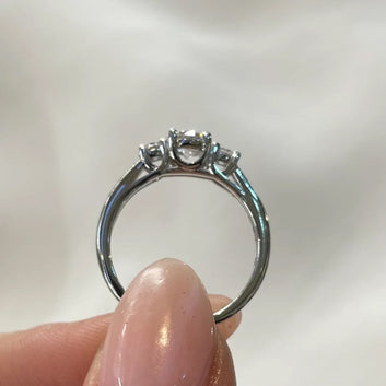 Three Stone Moissanite Diamond Wedding Band 925 Sterling Silver Wedding Ring Promise Ring Band- Gift Boxed