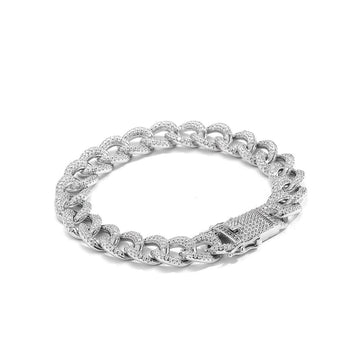 10MM Wide Moissanite Cuban Link Bracelet – Pave Set with 925 Sterling Silver