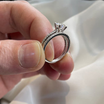 1.00 Carat Moissanite Diamond Ring Set 925 Sterling Silver Wedding Ring Promise ring with Band