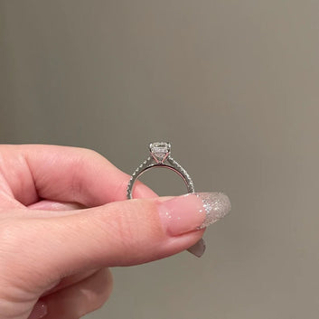 2 Carat Brilliant Emerald Cut Moissanite 4-Prong Hidden Halo Pavé Cathedral Engagement Ring, 925 Silver Ring