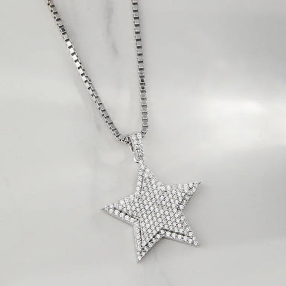 Star Necklace 925 Sterling Silver Moissanite  Diamond Iced Out Shining Star Pendant Necklace, Celestial Necklace, Rapper Hip Hop Bling Jewelry Gift