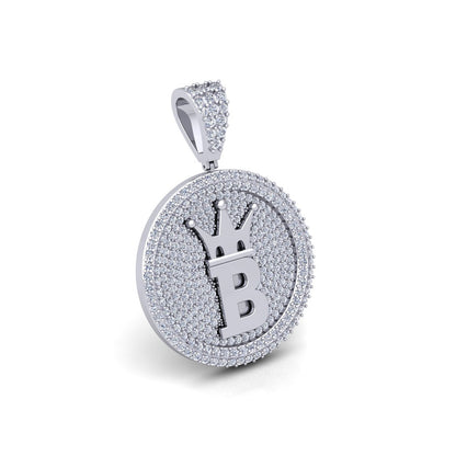 2CT Moissanite Bitcoin Krown Silver Pendant | Bitcoin Necklace | Bitcoin Gift | Unisex Necklaces | Crypto Currency Jewelry