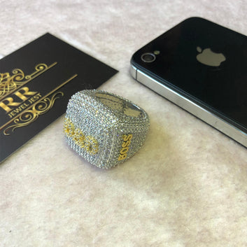 Iced Out Custom Men's Ring Made In 925 Sterling Silver Studded With VVS Colorless Moissanite Diamonds/ Shiny CZ Stones
