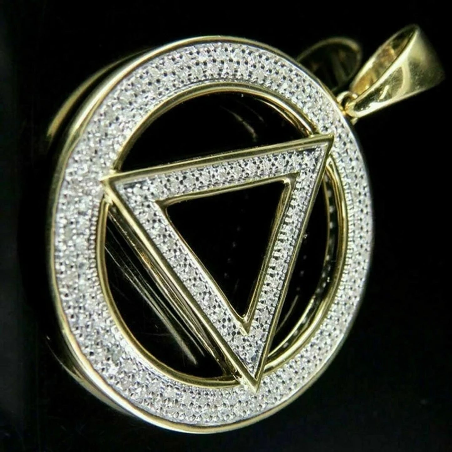 Round Diamond Yellow Gold Plated Illuminati Eminem Triangle Sign Sterling Silver 925 Pendant