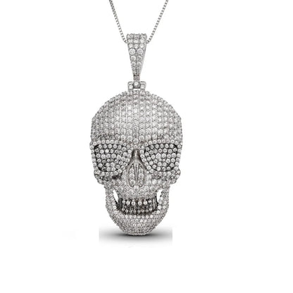 2CT Moissanite Diamond Iced Out Skull Pendant Locket with Chain 925 Sterling Silver