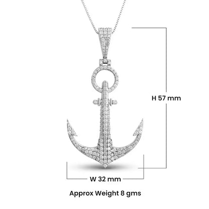 Moissanite Diamond Anchor Pendant Iced Out Anchor Necklace for Men Biker Bling Hip Hop Jewelry  Sterling Silver Anniversary Birthday Gift for Him