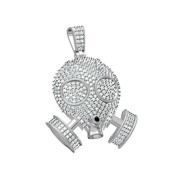 3CTMoissanite Men's Sterling Silver 925 Round Cut Diamond Iced 3D Gas Mask Pendant Charm