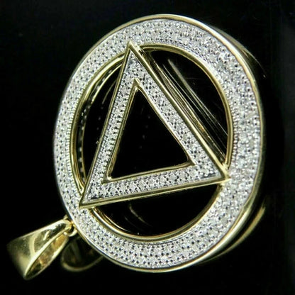 Round Diamond Yellow Gold Plated Illuminati Eminem Triangle Sign Sterling Silver 925 Pendant