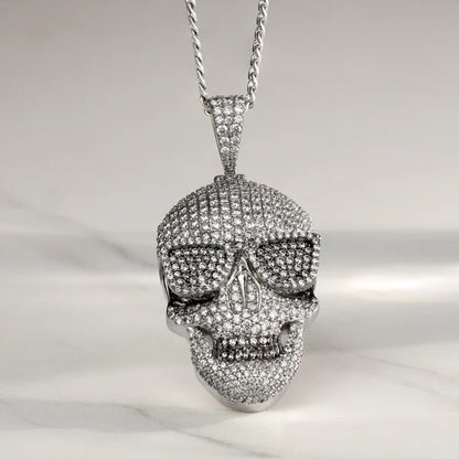 2CT Moissanite Diamond Iced Out Skull Pendant Locket with Chain 925 Sterling Silver