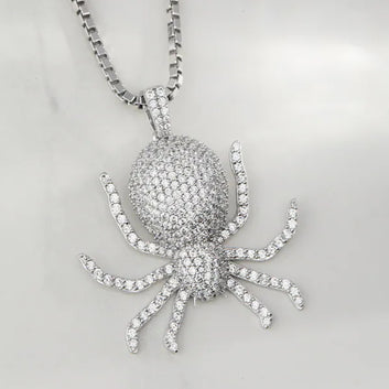 VVS Moissanite Diamond Iced Out Spider Pendant Necklace 925 Sterling Silver, Icy Bling Hip Hop Jewelry, Unisex Gothic Pendant Halloween Gift