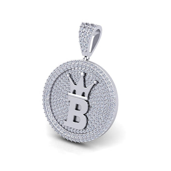 2CT Moissanite Bitcoin Krown Silver Pendant | Bitcoin Necklace | Bitcoin Gift | Unisex Necklaces | Crypto Currency Jewelry