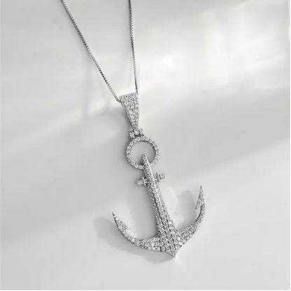 Moissanite Diamond Anchor Pendant Iced Out Anchor Necklace for Men Biker Bling Hip Hop Jewelry  Sterling Silver Anniversary Birthday Gift for Him