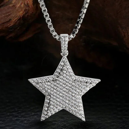 Star Necklace 925 Sterling Silver Moissanite  Diamond Iced Out Shining Star Pendant Necklace, Celestial Necklace, Rapper Hip Hop Bling Jewelry Gift