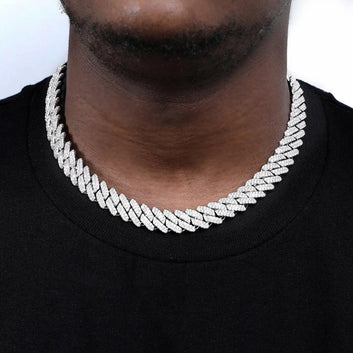 Moissanite 12mm Monaco Cuban Link Chain in 925 Sterling Silver
