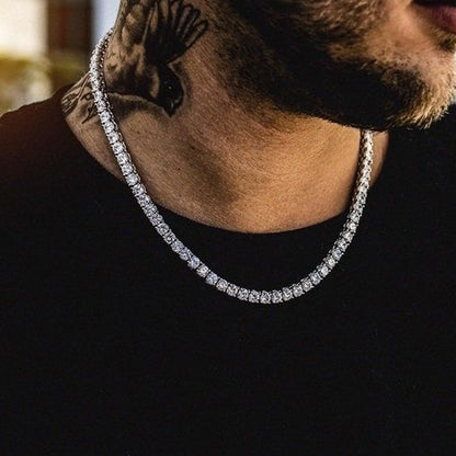 Mens 4MM Iced out One Row Moissanite  Stones Diamond Tennis Chain Choker Men Jewelry Tennis Necklace 14K Gold Tone Hip Hop Custom handmade Icy