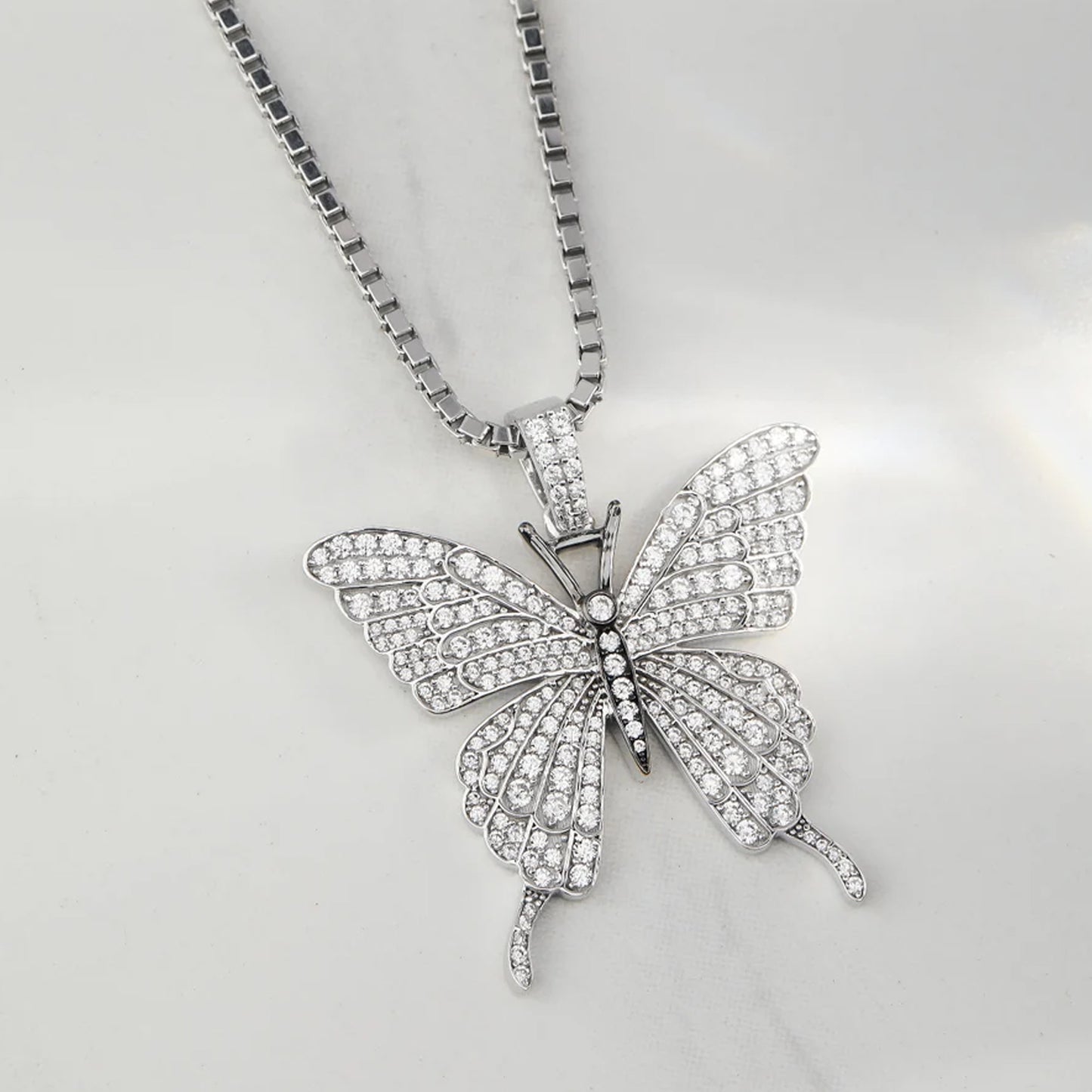 Moissanite Butterfly Necklace, 925 Sterling Silver Iced Out Butterfly Pendant Necklace, Hip Hop Jewelry, Gift for Her, Gift for Mom