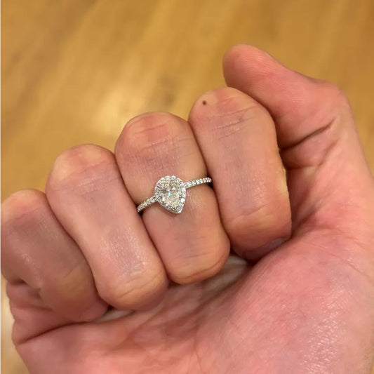 1.5CT Pear Cut Moissanite Engagement Ring, Sterling Silver Wedding Ring, Dainty Minimalist Halo Diamond Ring, Anniversary Ring, Gift For Her