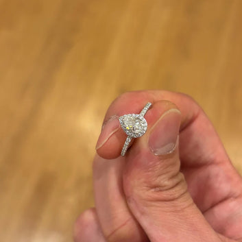 1.5CT Pear Cut Moissanite Engagement Ring, Sterling Silver Wedding Ring, Dainty Minimalist Halo Diamond Ring, Anniversary Ring, Gift For Her