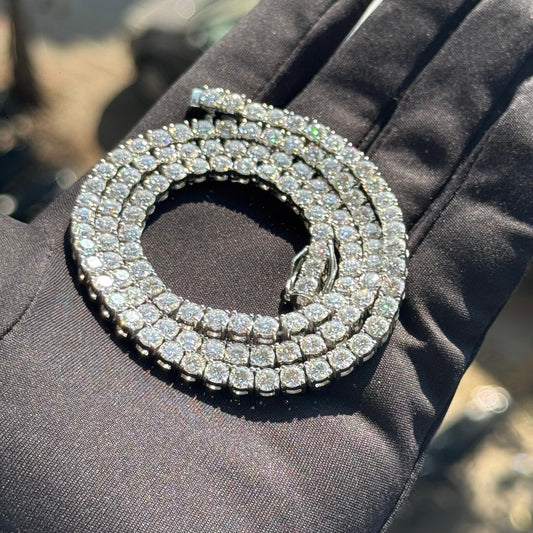 Mens 4MM Iced out One Row Moissanite  Stones Diamond Tennis Chain Choker Men Jewelry Tennis Necklace 14K Gold Tone Hip Hop Custom handmade Icy