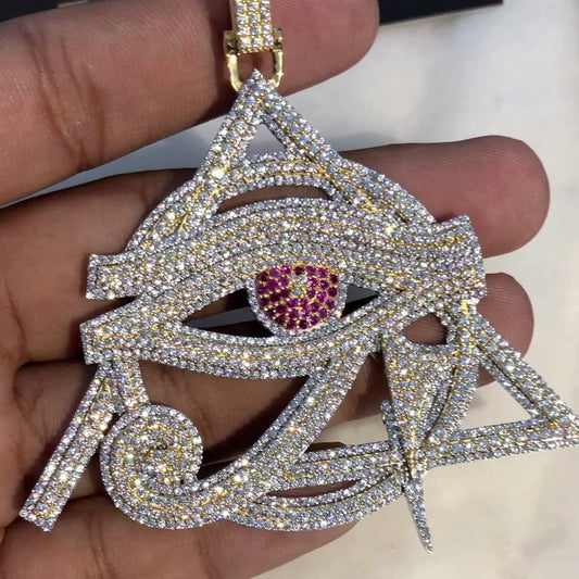 Sterling Silver 925 Round Diamond ‘Eye of Horus’ Fully Iced Out Pendant Rose Gold Plated