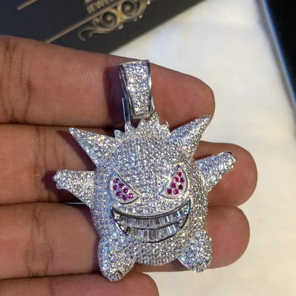 Sterling Silver 925 Fully Iced Out White Gold Plated Gengar Pendant