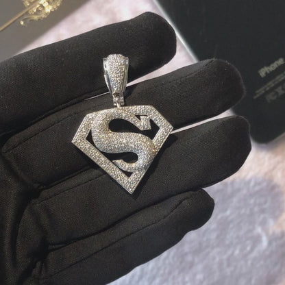 Moissanite Sterling Silver 925 Fully Iced Out Superman Logo Pendant Bling Pendant Hip Hop Pendant