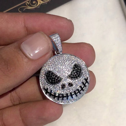 White Gold Plated Iced Out Jack Skellington Sterling Silver 925 Pendant